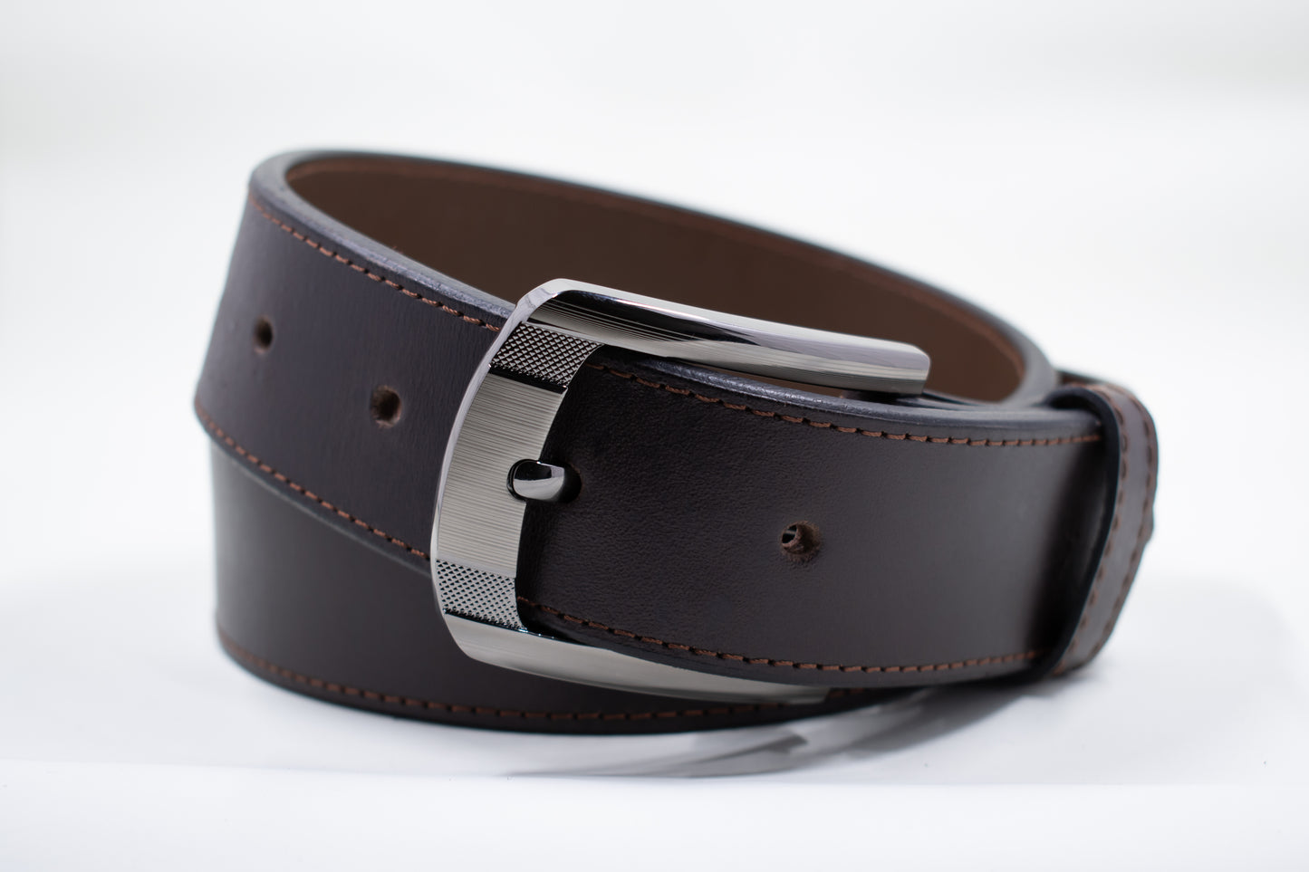 Reynaga Stitched Dark Brown Belt with Zipper