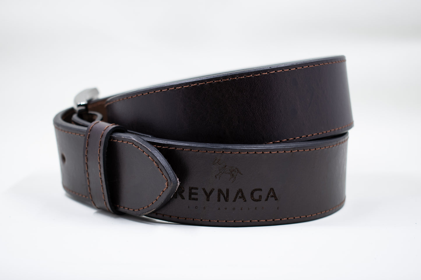 Reynaga Stitched Dark Brown Belt with Zipper