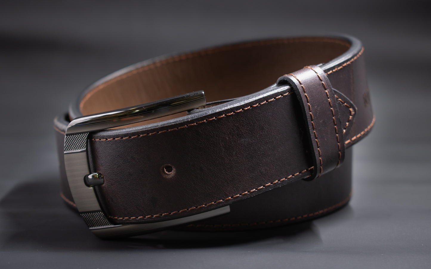 Reynaga Stitched Dark Brown Belt with Zipper