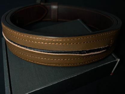 Reynaga Stitched Dark Brown Belt with Zipper