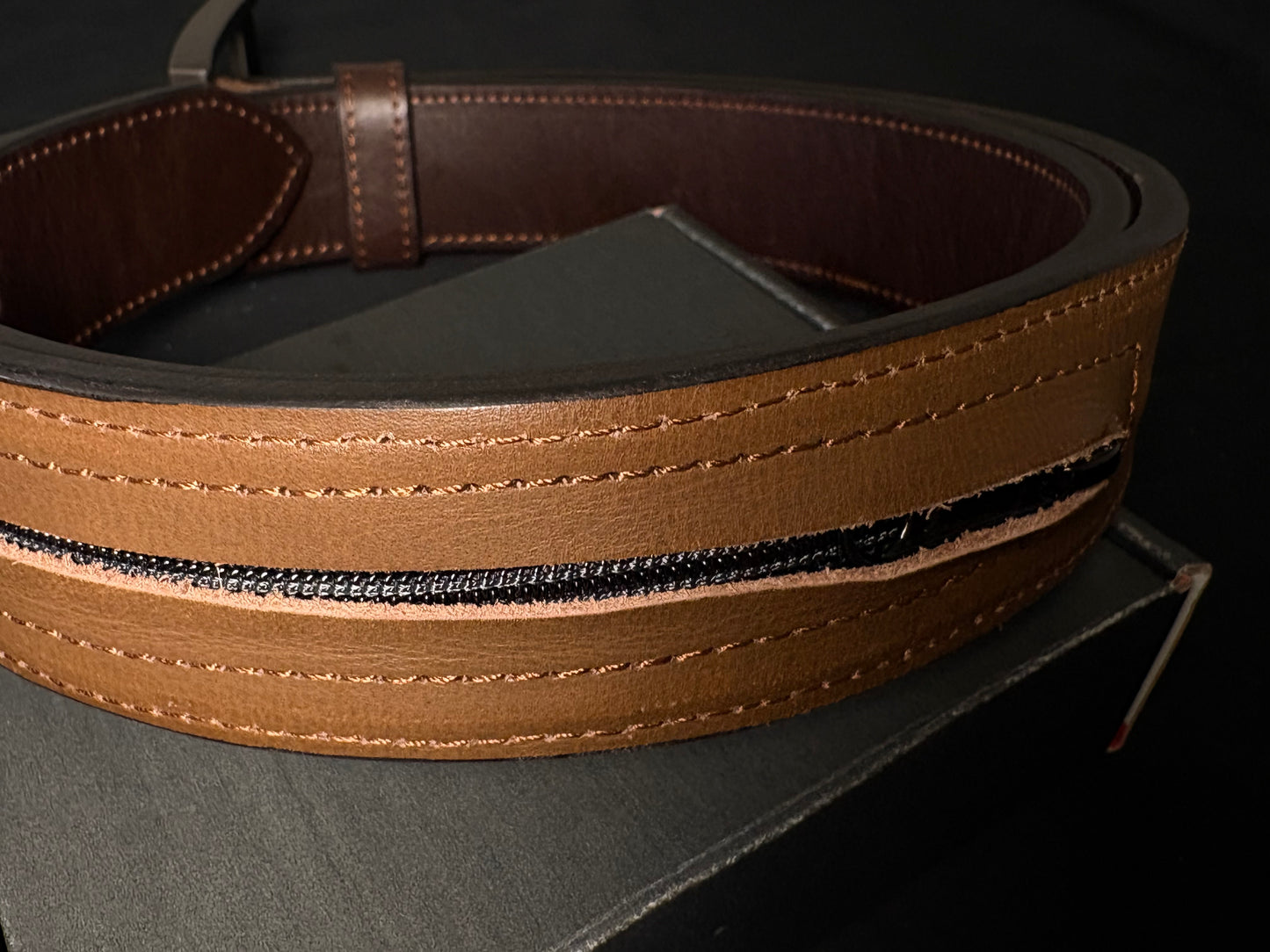 Reynaga Stitched Dark Brown Belt with Zipper